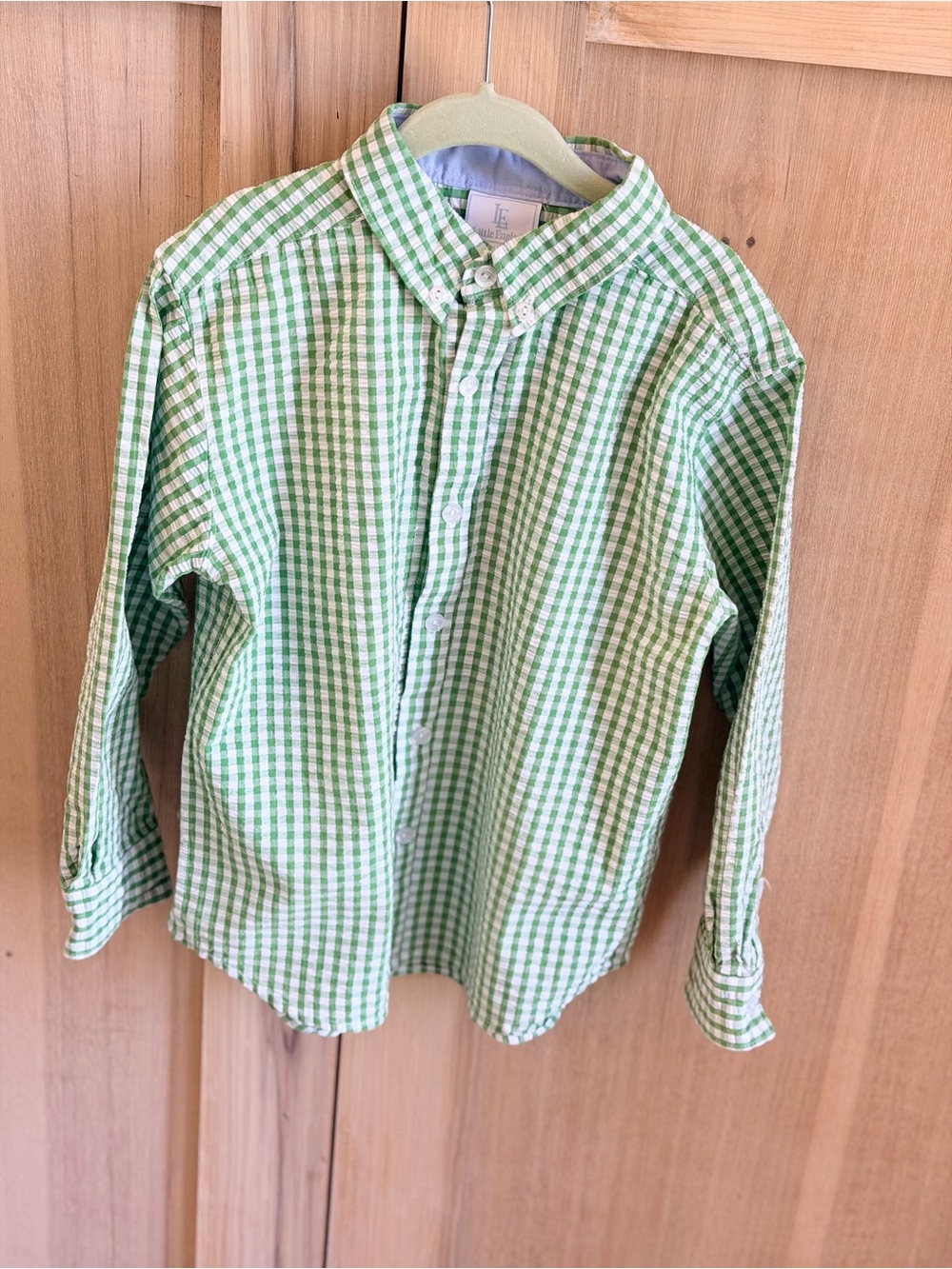 Little English Seersucker Gingham Long Sleeve Shirt. Boy’s Sz-8 Green | White.
